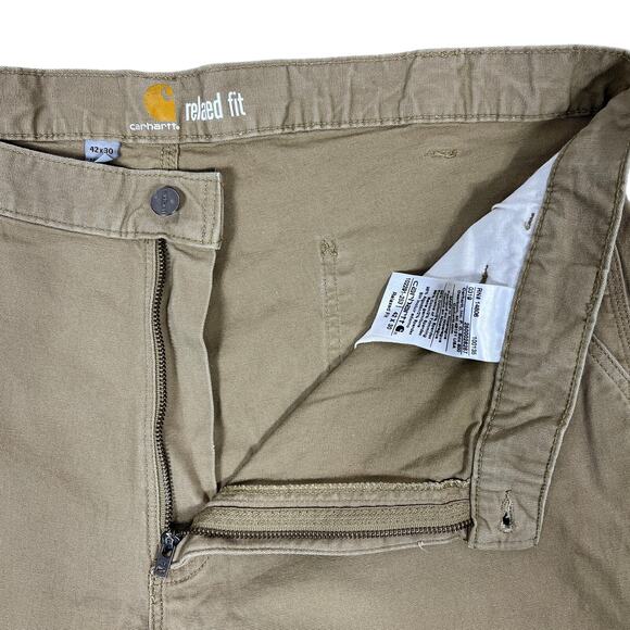 Carhartt Relaxed Fit Work Pants Men's 42x30 Dark Khaki Rugged Flex Canvas 102291 - Picture 3 of 10